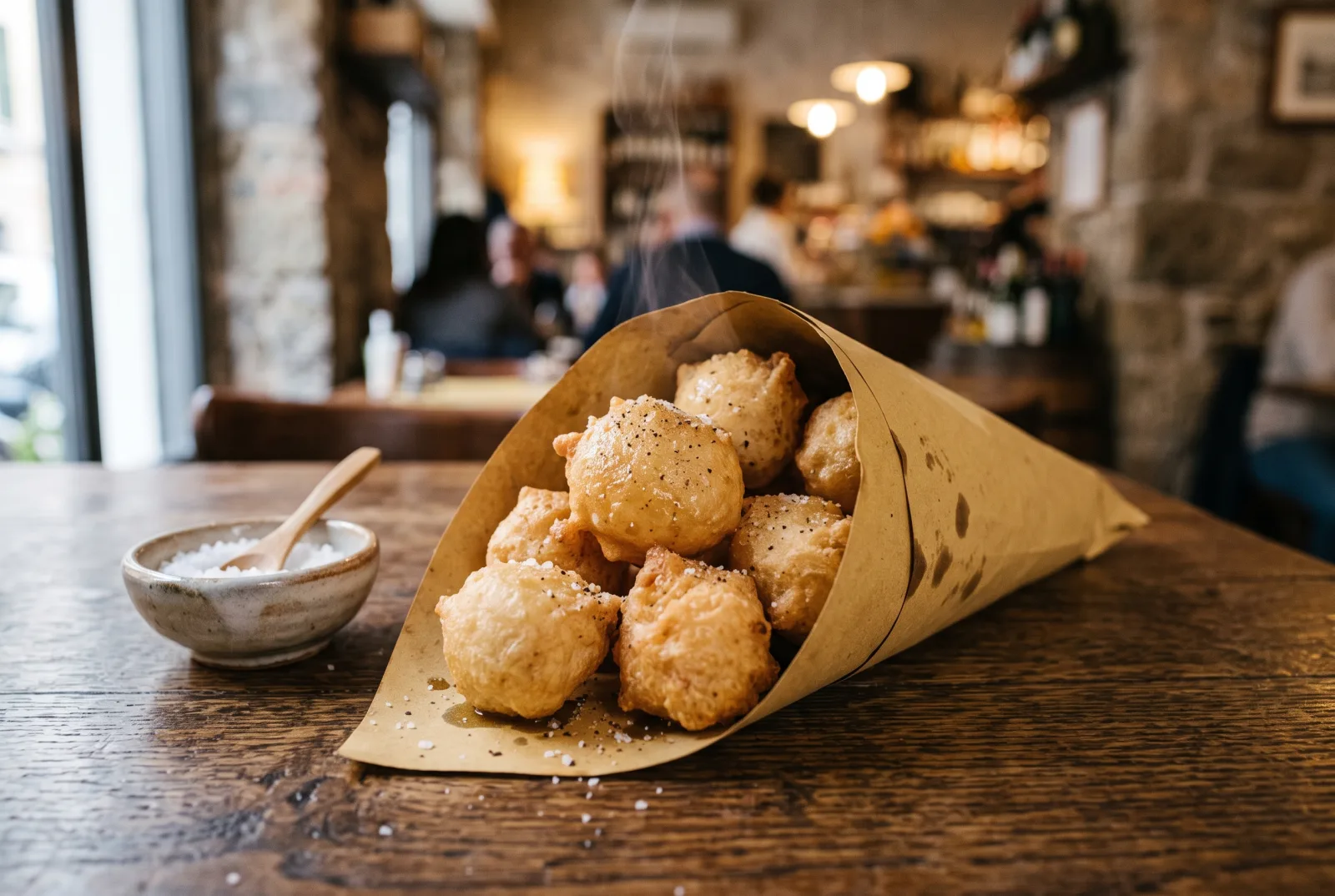 Cuoppo di zeppoline napoletane Le Lanterne: fritto dorato e caldo servito nel cartoccio